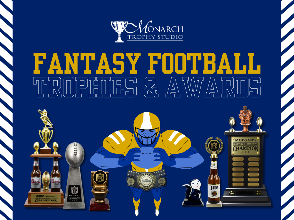 Fantasy football trophies and awards with custom designs for champions and leagues
