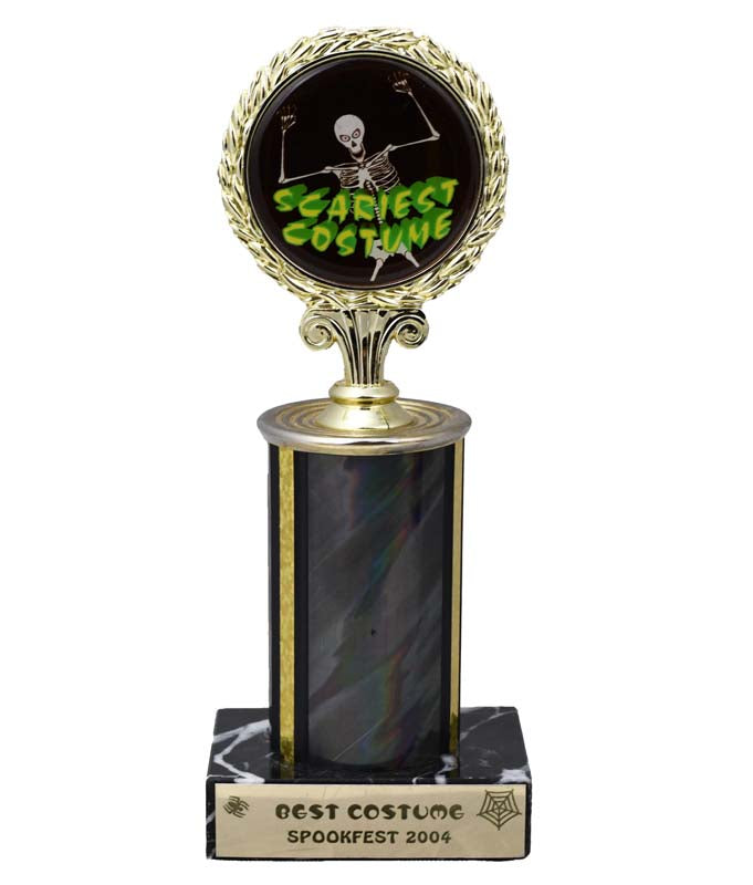 Halloween Insert Trophy with Black Column on Black Marble Base