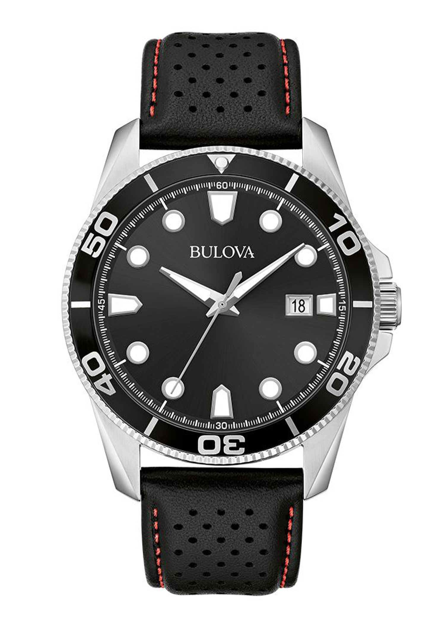 Bulova Corporate Collection Men's Leather Strap Watch with Black Dial