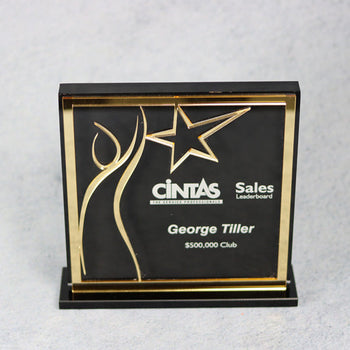 Lucite Silver and Gold Square with Star - Monarch Trophy Studio