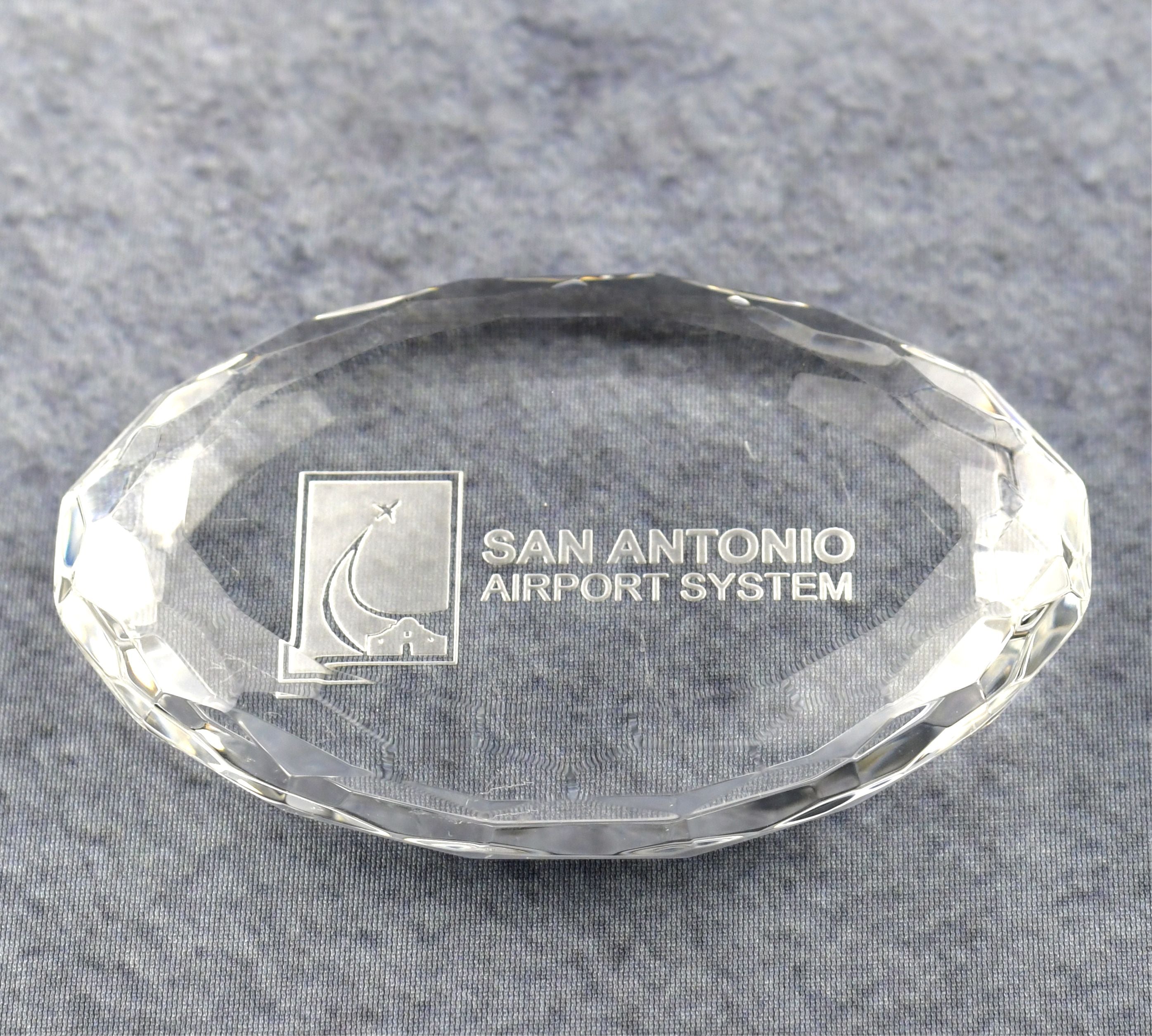 Crystal Oval Multi-Faceted Paper Weight - Monarch Trophy Studio