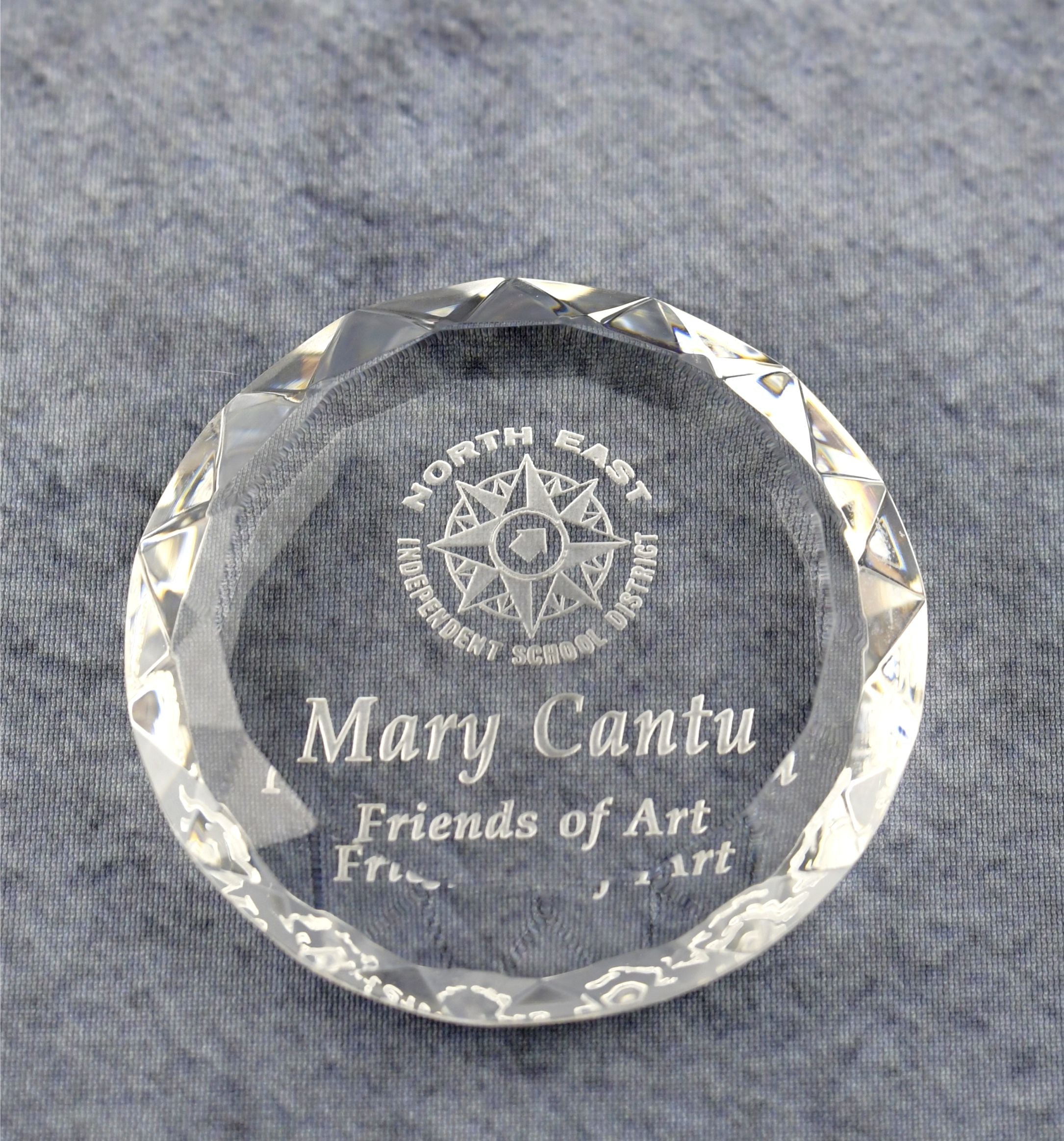 Crystal Round Multi-Faceted Paper Weight - Monarch Trophy Studio