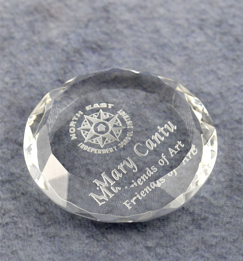 Crystal Round Multi-Faceted Paper Weight - Monarch Trophy Studio