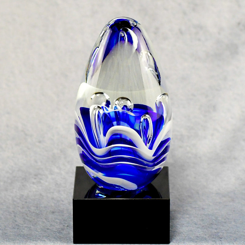 Blue and White Art Glass Egg - Monarch Trophy Studio