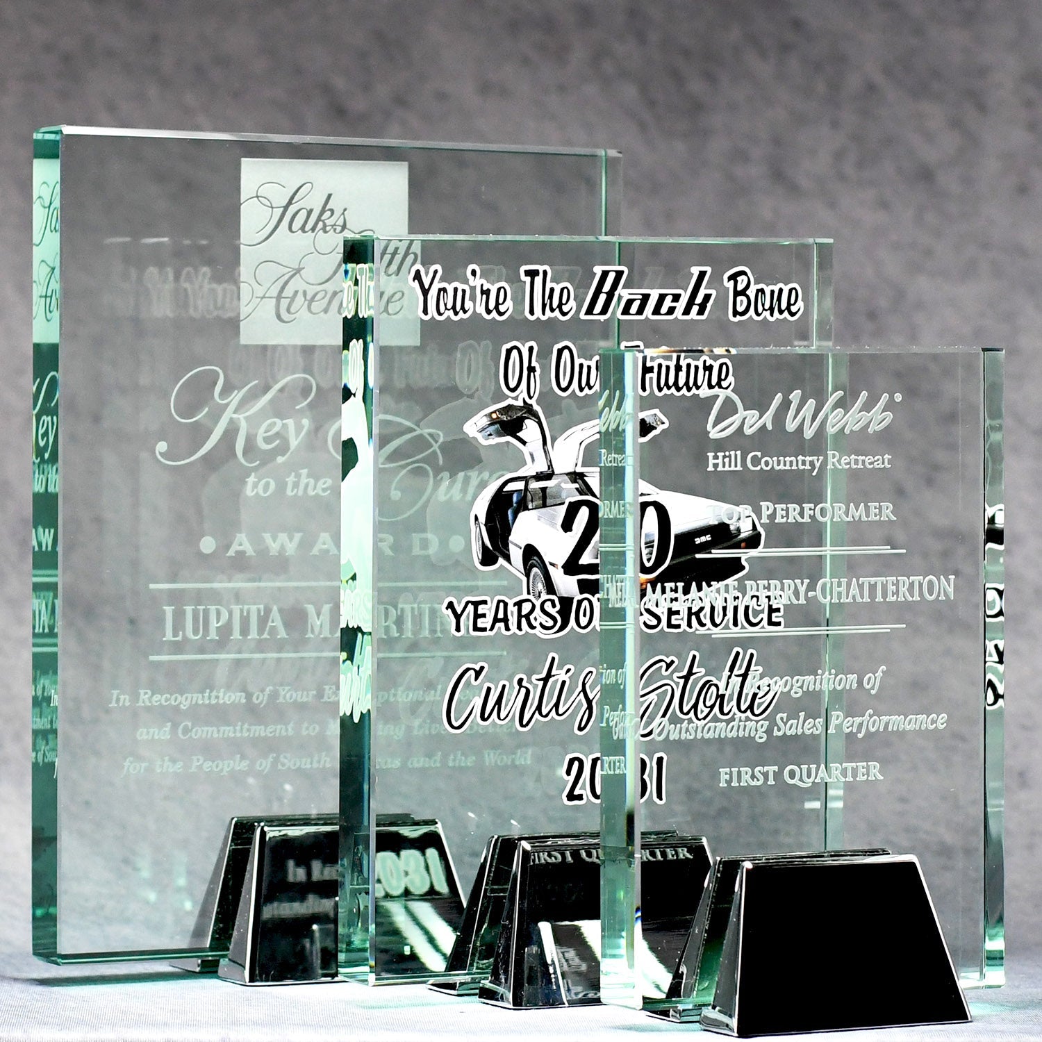 Jade Crystal Plaque with Chrome Stand - Monarch Trophy Studio