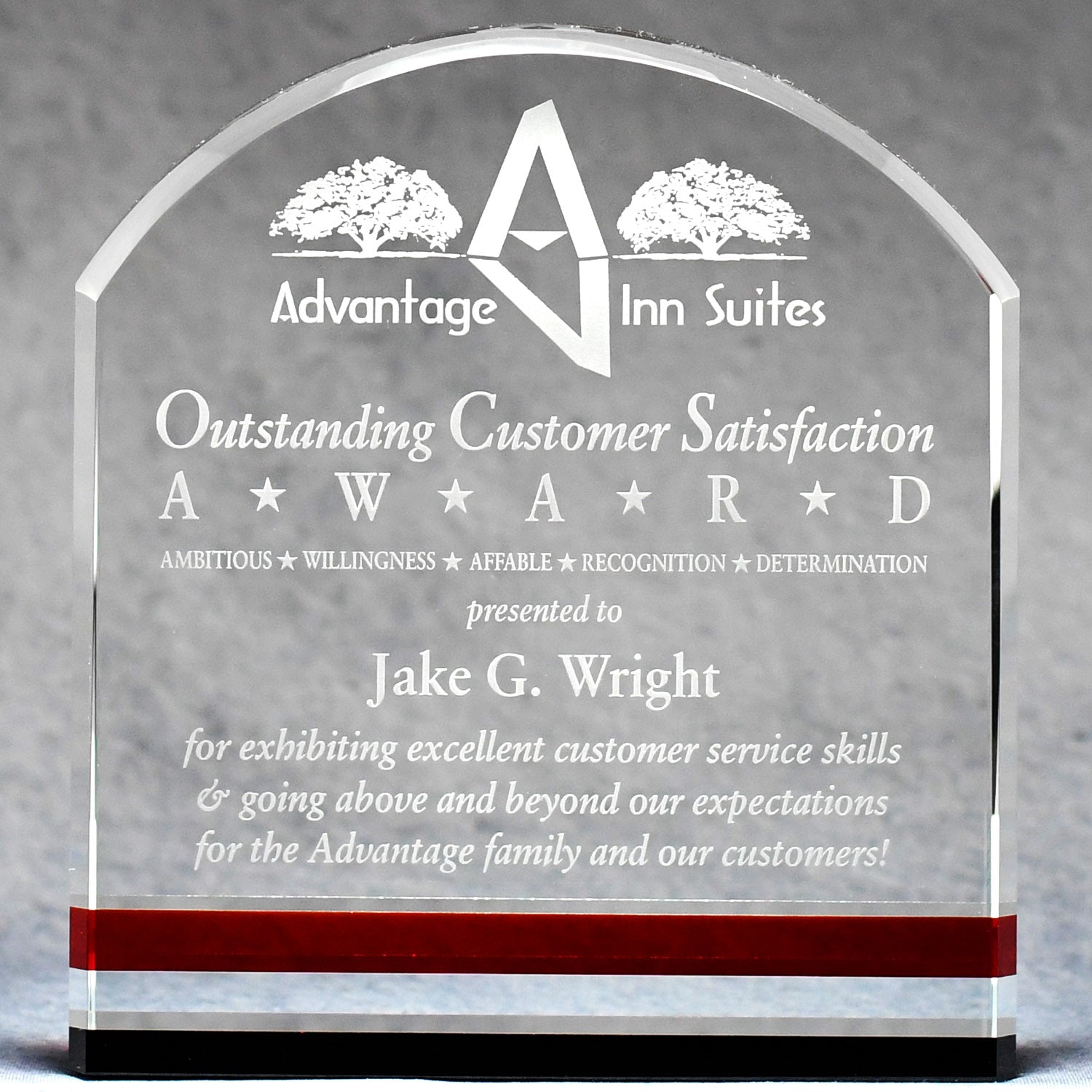 Crystal Arch with Black and Red Accents - Monarch Trophy Studio