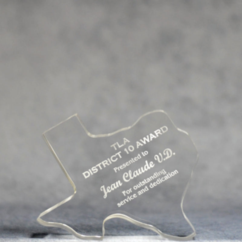 Acrylic Clear Paper Weight Texas - Monarch Trophy Studio