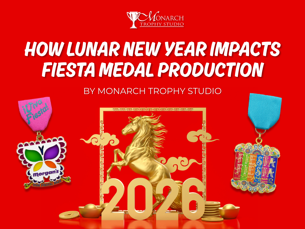 Golden horse trophy with 2026, festive medals, and Lunar New Year design elements