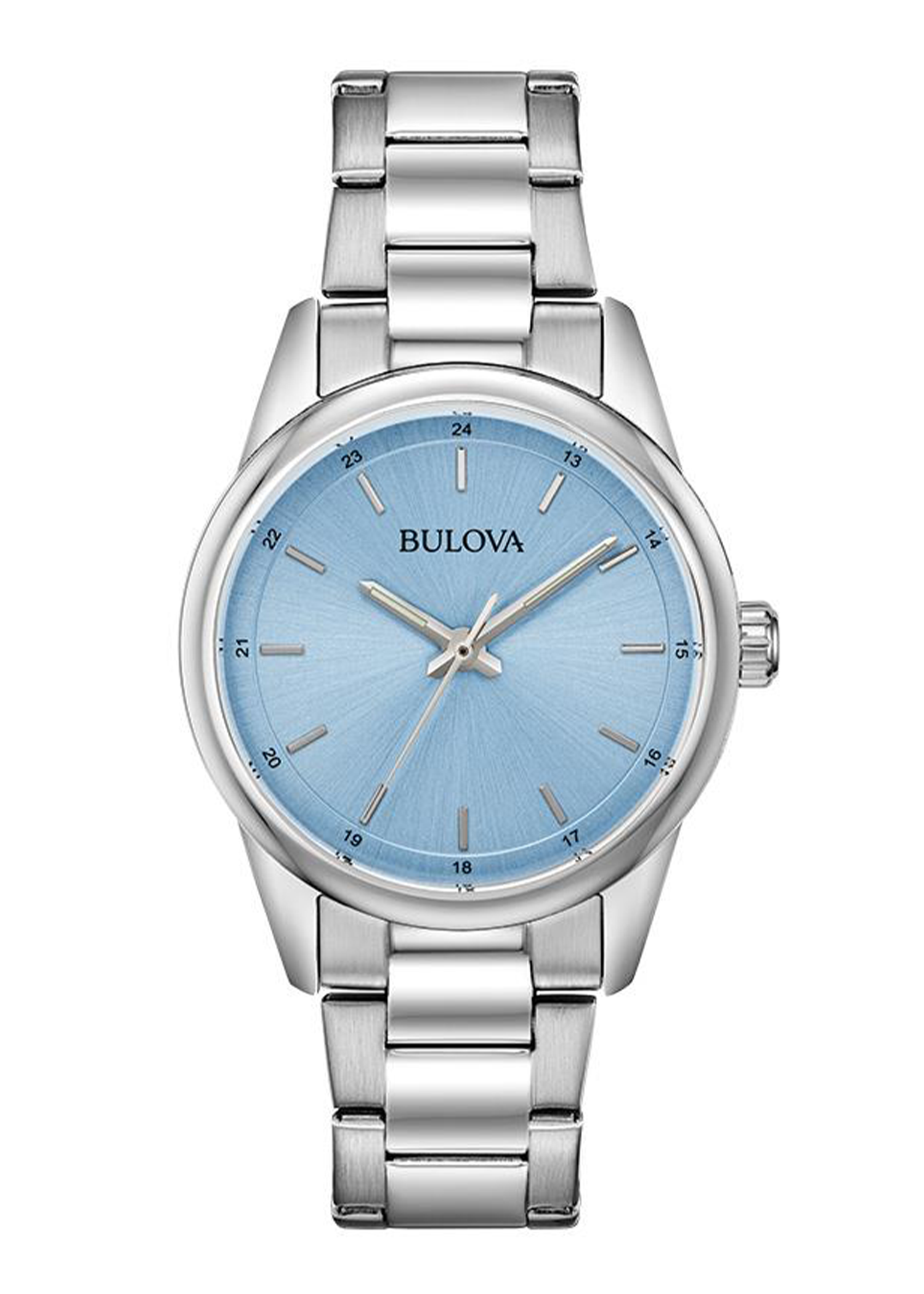 Bulova Corporate Collection Ladies' Classic Stainless Steel Watch with Light Blue Dial