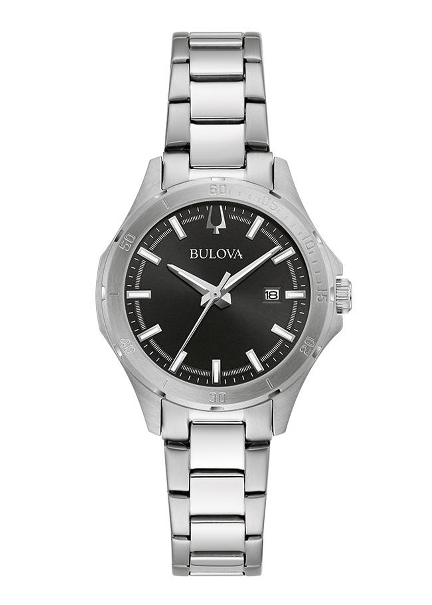 Bulova Corporate Collection Ladies' Silver-Tone Stainless Steel Watch with Black Dial