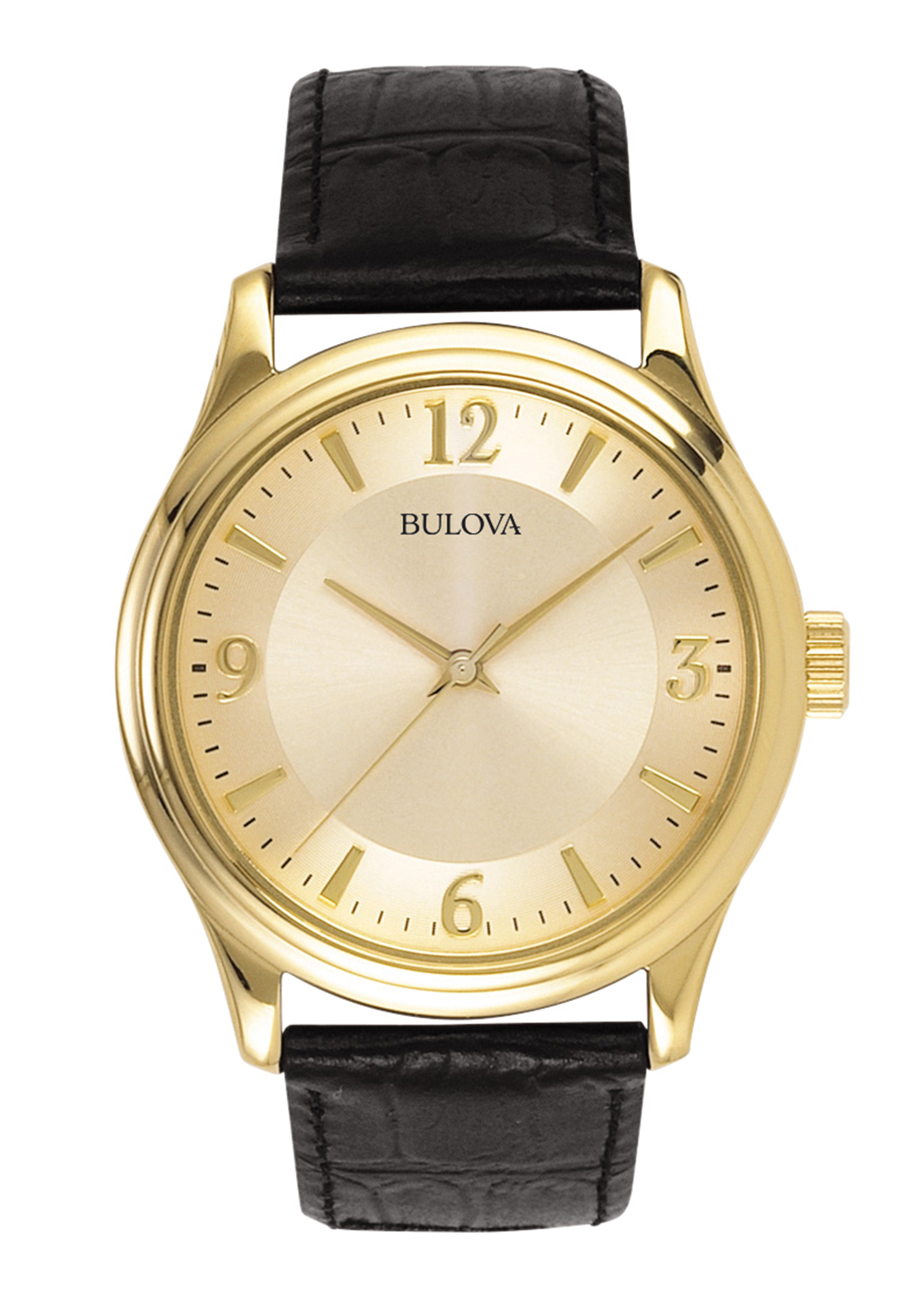 Bulova Corporate Collection Men's Black Leather Strap Watch with Gold Dial