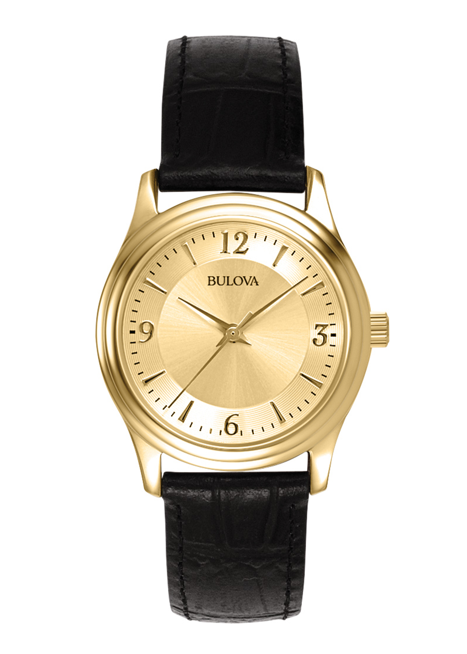 Bulova Corporate Collection Ladies' Black Leather Strap Watch with Gold Dial