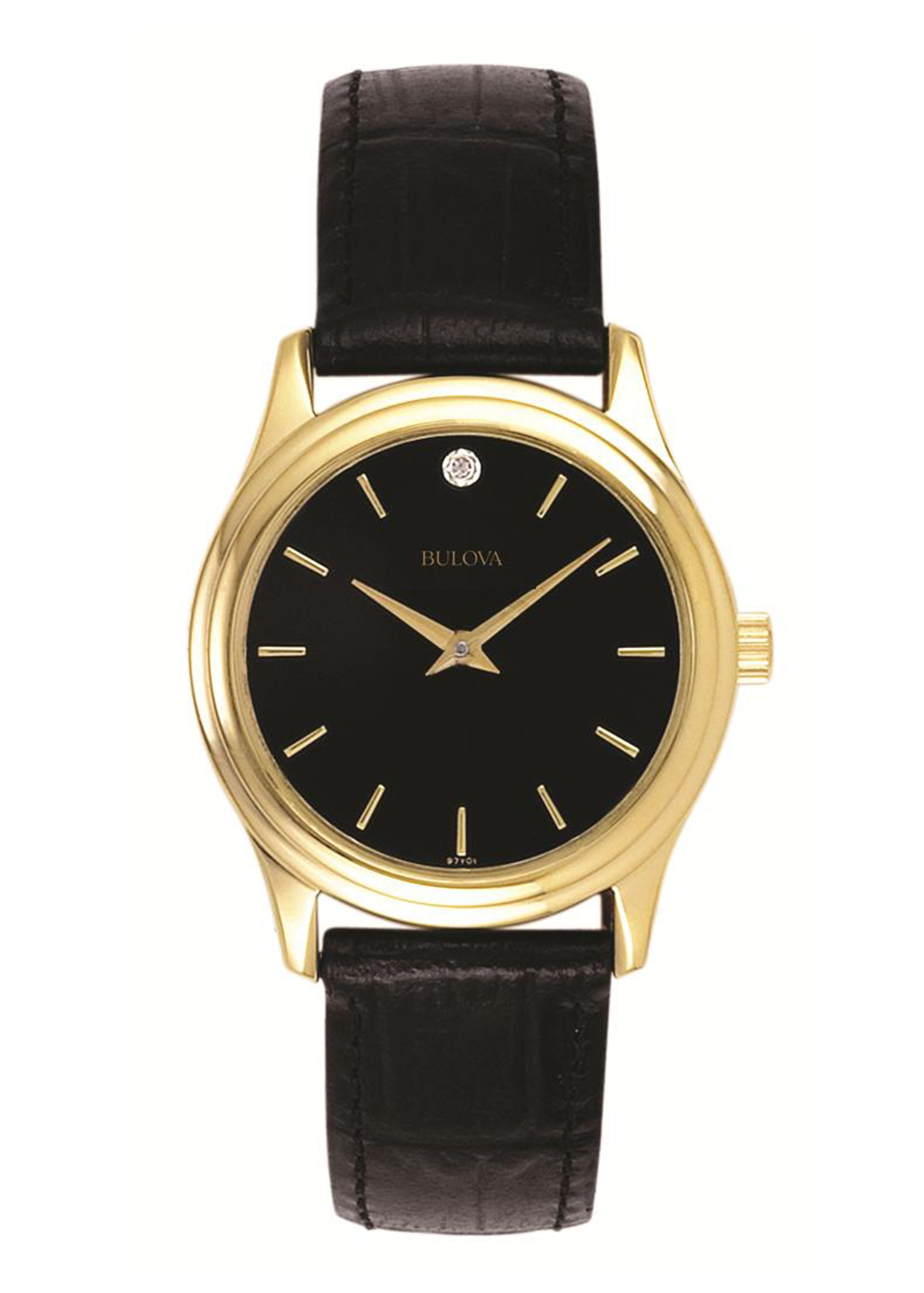 Bulova Corporate Collection Ladies' Black Leather Strap Watch with Black Diamond Dial