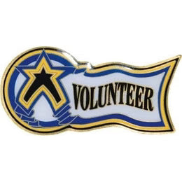 Enamel volunteer pin with star and ribbon design, ideal for recognition awards and appreciation gifts