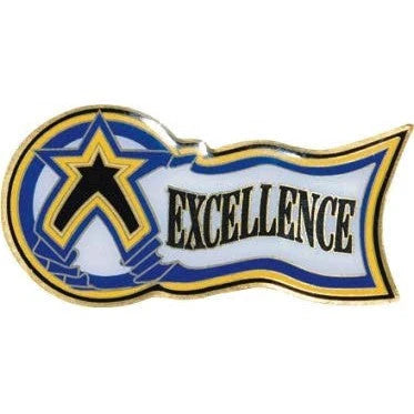 Excellence lapel pin with star and banner design, ideal for awards and recognition