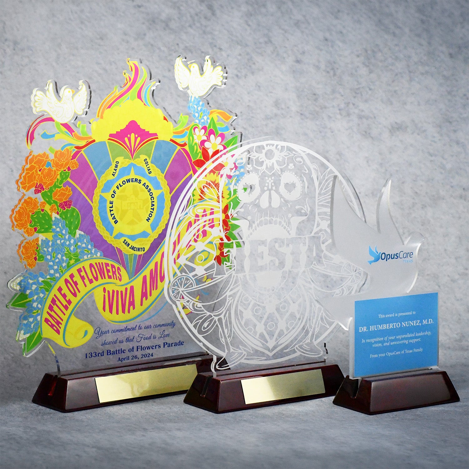 Custom Shape Acrylic Award on Rosewood Base