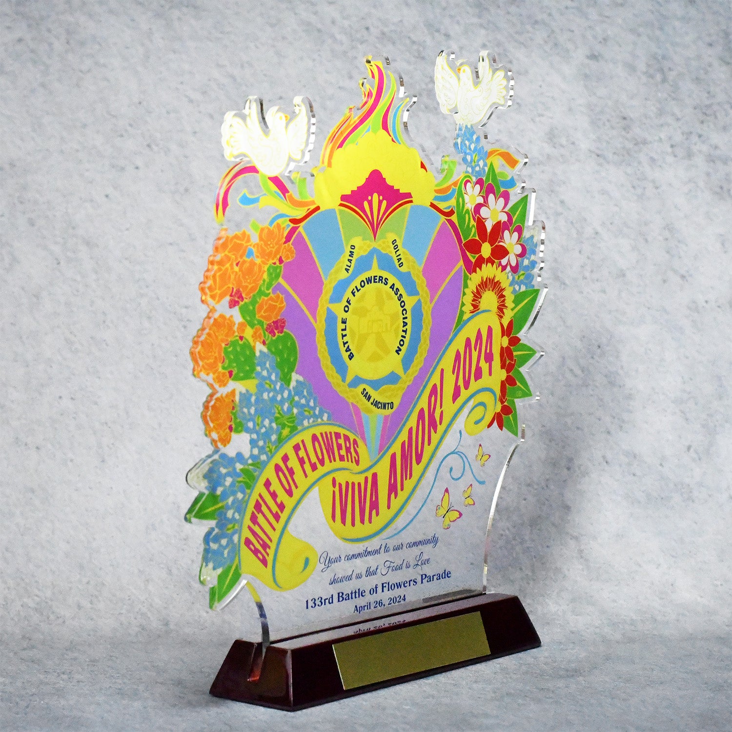 Custom Shape Acrylic Award on Rosewood Base