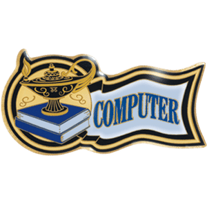 Custom computer-themed trophy with lamp and book design for awards