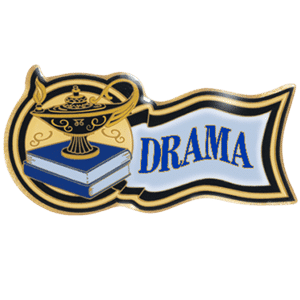 Drama trophy pin with lamp and book design for scholastic achievement awards