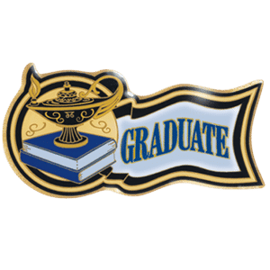 Graduate emblem with lamp and books, ideal for scholastic achievement trophies