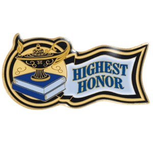 Highest Honor trophy emblem with lamp and book design for scholastic achievement awards