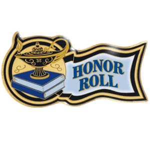 Honor Roll award pin with trophy and book design, ideal for scholastic achievement recognition