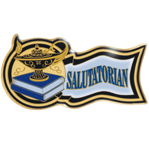 Salutatorian award emblem with trophy and book, ideal for scholastic achievement recognition