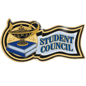 Student Council pin with trophy and book design for scholastic achievement awards