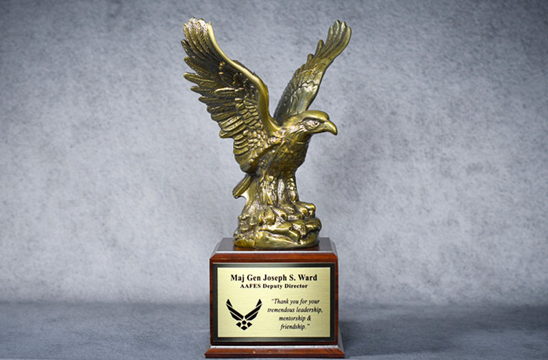 Gold Eagle Resin w/ Wood Base - Monarch Trophy Studio