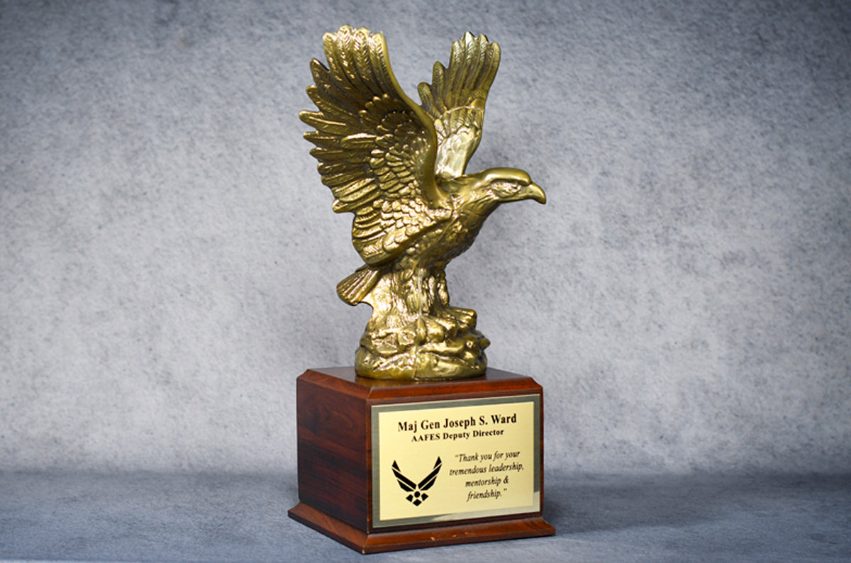 Gold Eagle Resin w/ Wood Base - Monarch Trophy Studio