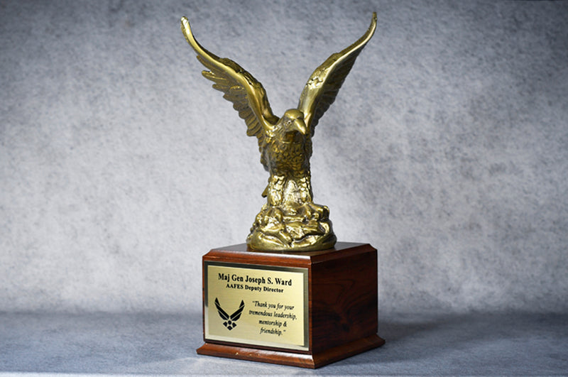 Gold Eagle Resin w/ Wood Base - Monarch Trophy Studio