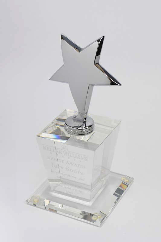 Optic Crystal Base with Silver Metal Star - Monarch Trophy Studio