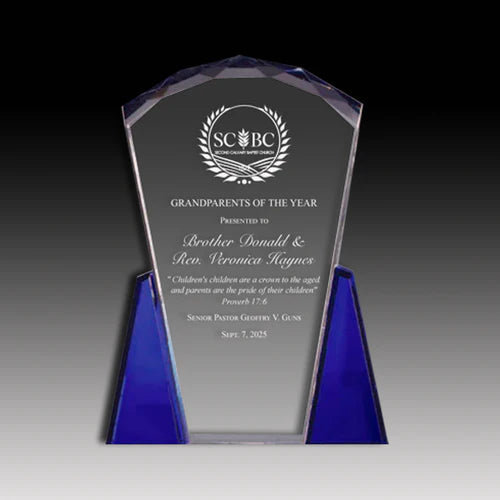 Clear Crystal Faceted Arch with Blue Accents Award