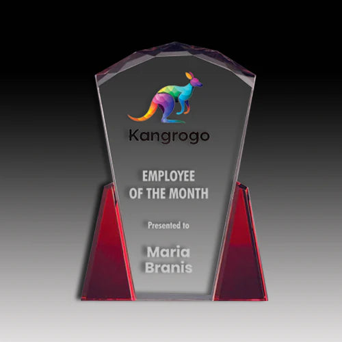 Clear Crystal Faceted Arch with Red Accents Award