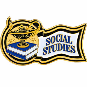 Social Studies trophy pin with lamp and books design for scholastic achievement awards
