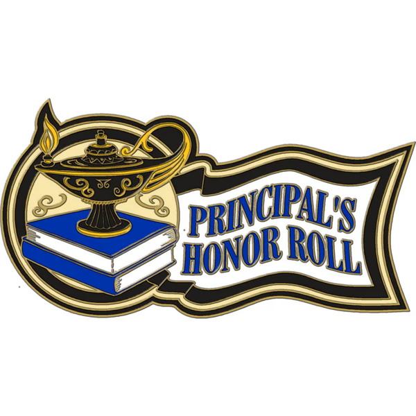 Principal's Honor Roll emblem with lamp and books, scholastic achievement award design