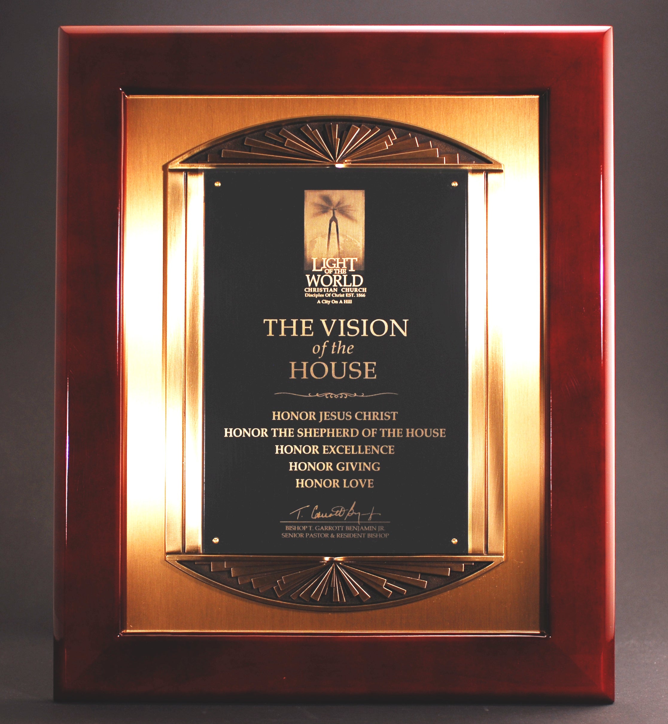 Rosewood Piano Finish Plaque with Cast Metal Frame - Monarch Trophy Studio