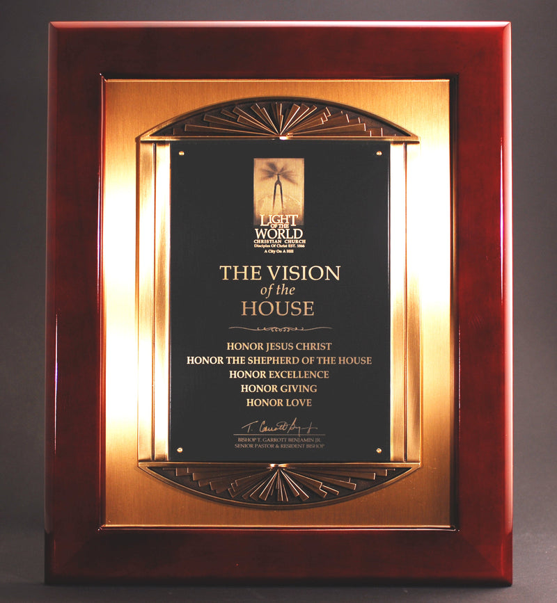 Rosewood Piano Finish Plaque with Cast Metal Frame - Monarch Trophy Studio