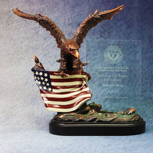 Bronze Eagle With Flag and Crystal - Monarch Trophy Studio
