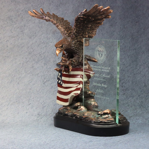 Bronze Eagle With Flag and Crystal - Monarch Trophy Studio