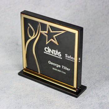 Lucite Silver and Gold Square with Star - Monarch Trophy Studio