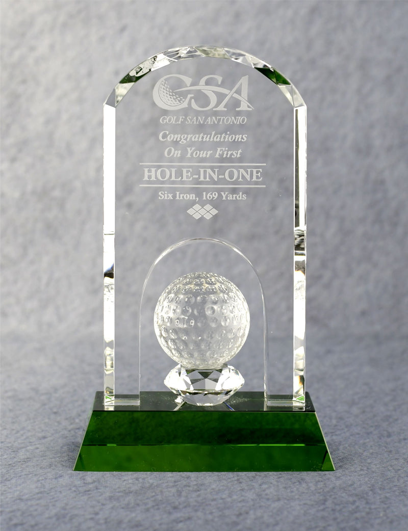 Crystal Arch with Golf Ball - Monarch Trophy Studio