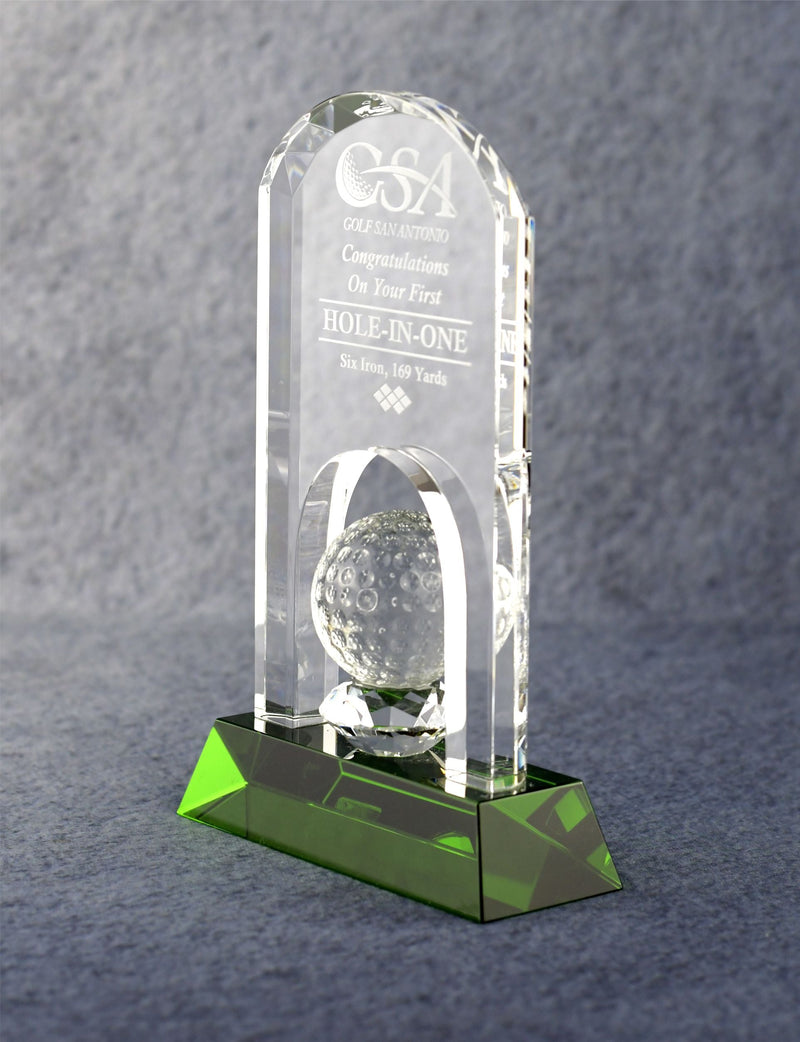 Crystal Arch with Golf Ball - Monarch Trophy Studio