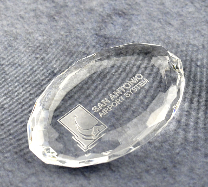 Crystal Oval Multi-Faceted Paper Weight - Monarch Trophy Studio