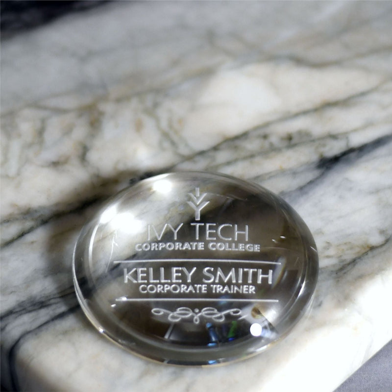 Crystal Paperweight - Low Profile Dome - Monarch Trophy Studio