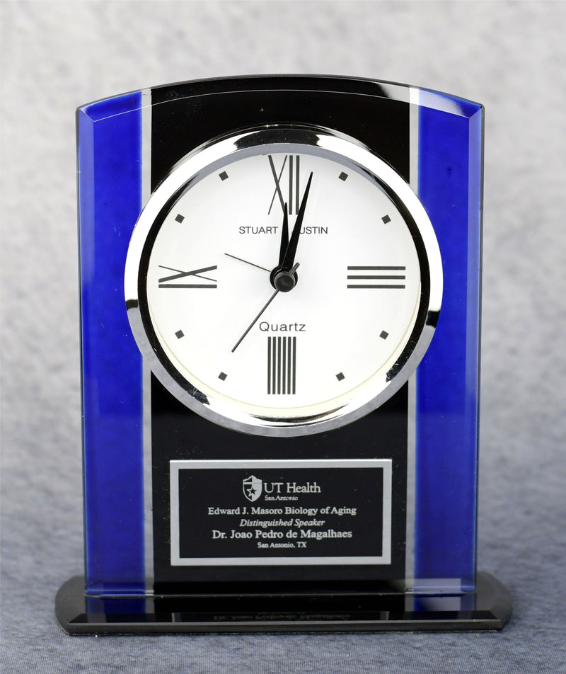 Economy Black and Blue Glass Clock - Monarch Trophy Studio
