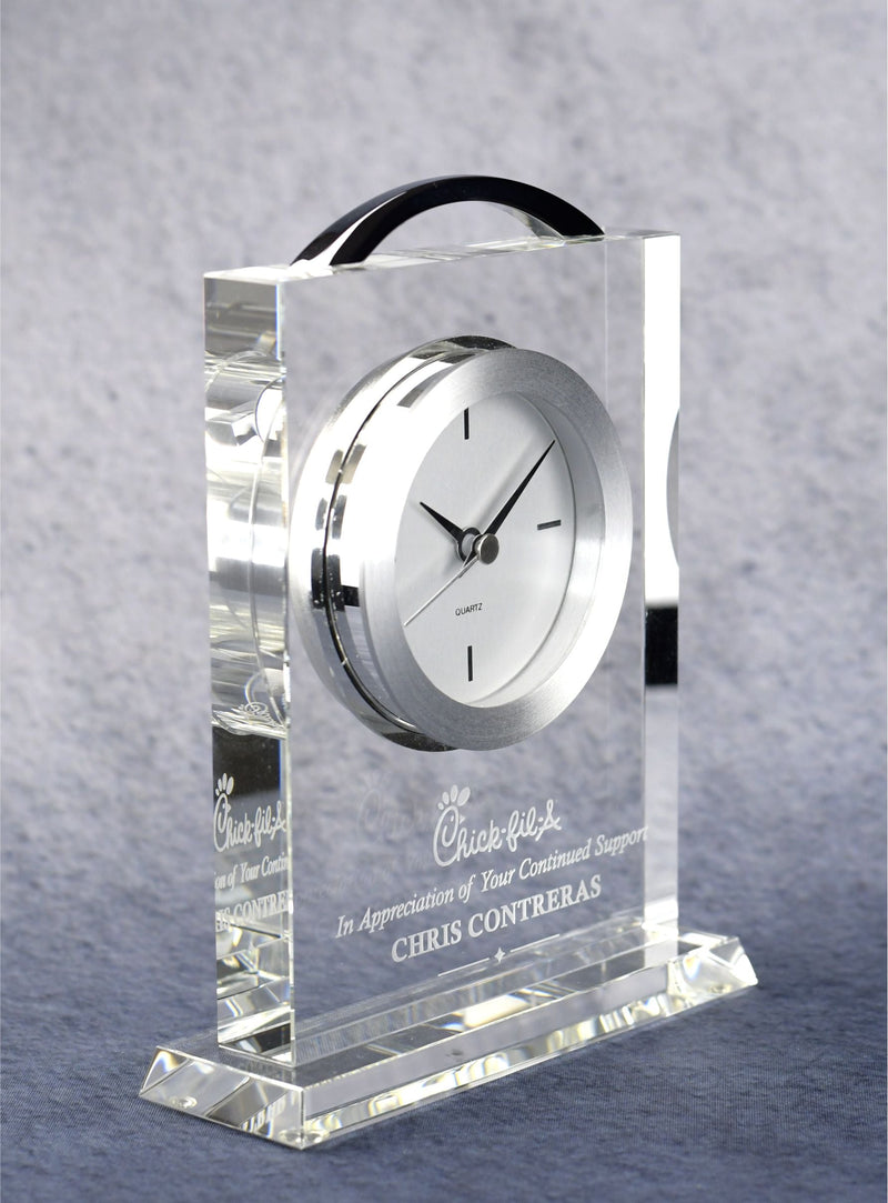 Crystal Clock - Silver Accents - Monarch Trophy Studio