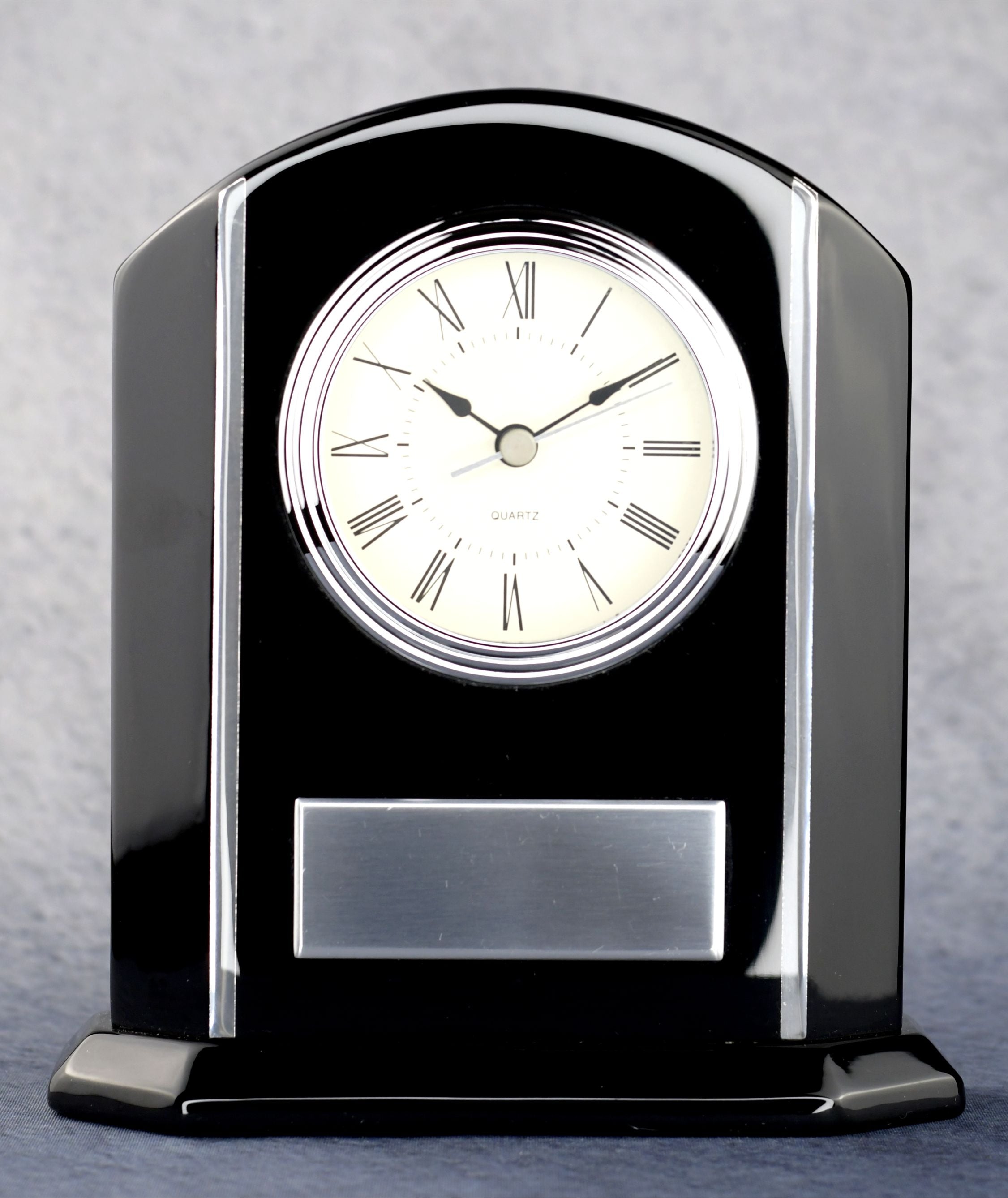 Arched Black Piano Clock - Monarch Trophy Studio