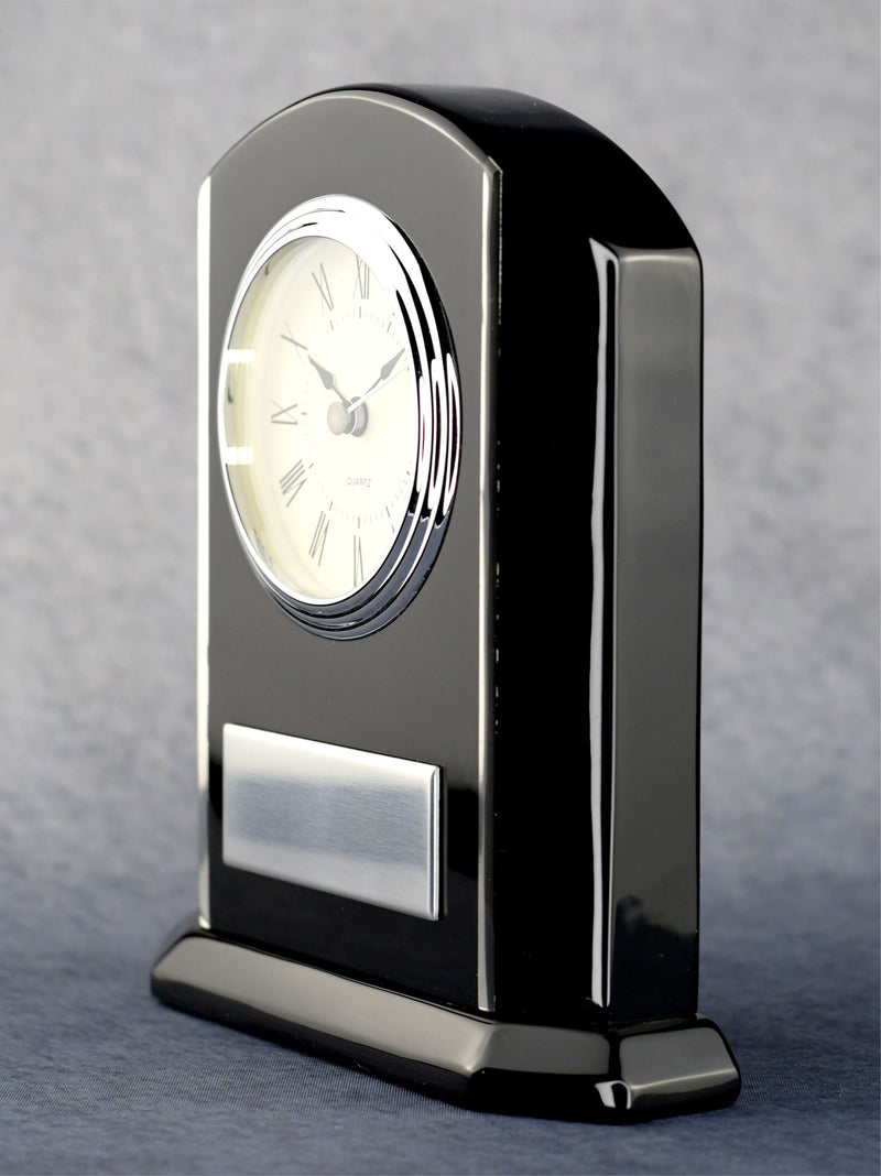 Arched Black Piano Clock - Monarch Trophy Studio