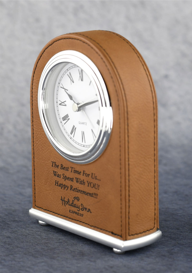 Laserable Leatherette Arch Desk Clock - Monarch Trophy Studio